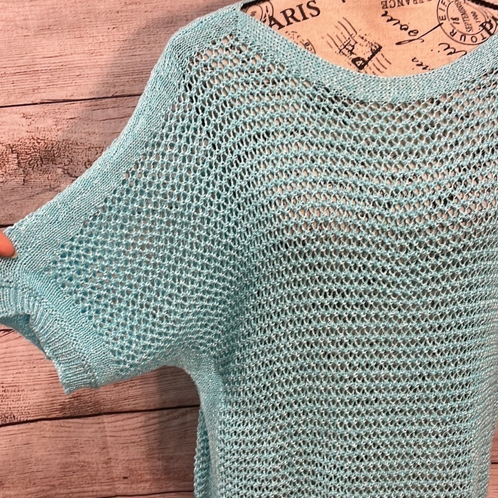 Chico’s Crochet Textured Sweater Open Weave Airy Short Sleeves Chicos 3 XL - Picture 3 of 12